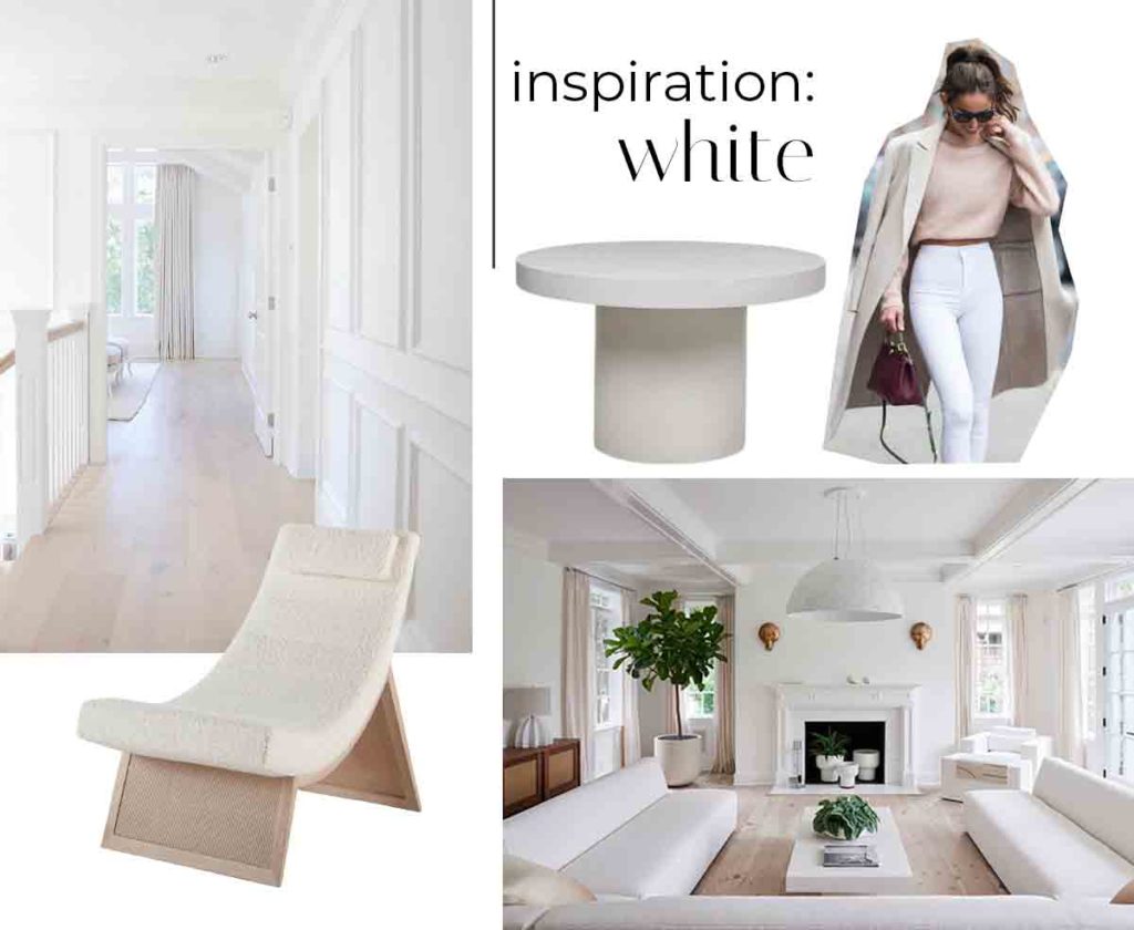 Mood Board, Style Board for the color white. Designing with white.