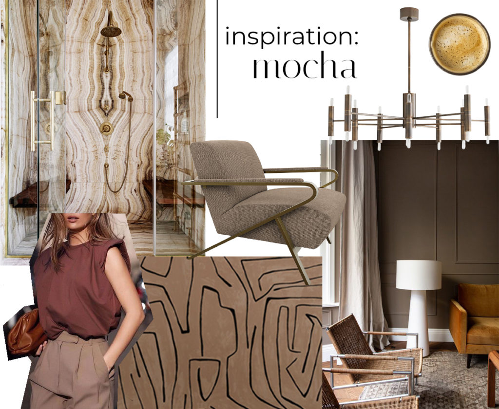 The color brown mocha in interior design, fashion and product design. Designing with the color brown.