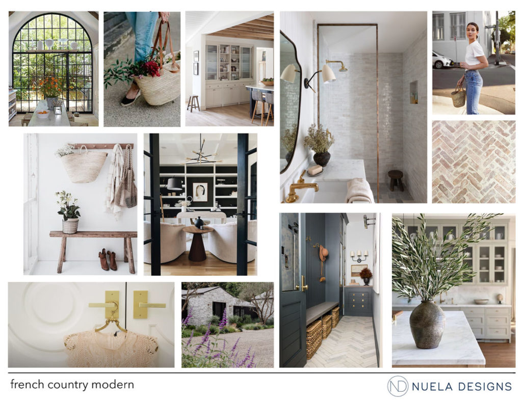 Concept board for french modern country interior design