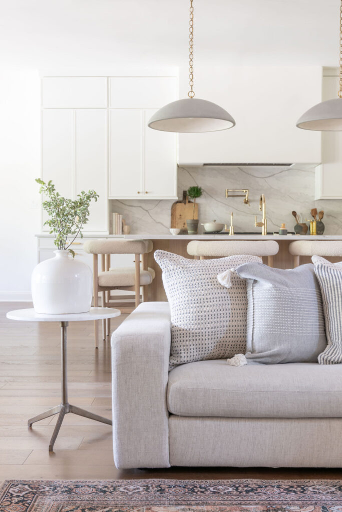 Neutral Throw Pillow Scheme on Sofa in Living room 