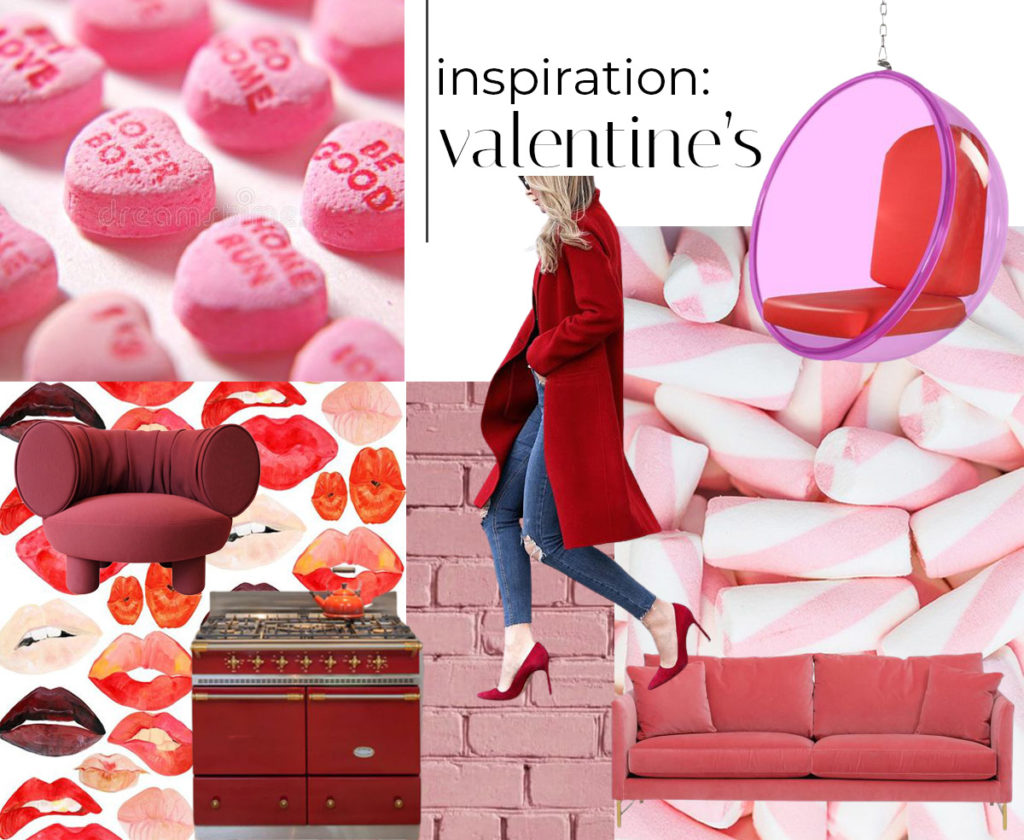 Valentine inspiration color board of pink and red. At first blush. 
