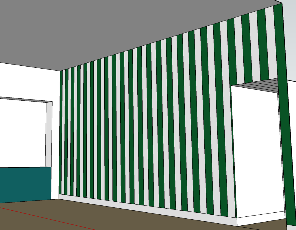 green and white striped walls