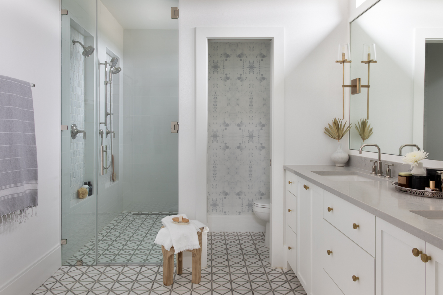Accent Wallpaper in Bathroom by Austin Interior Designer Nuela Designs