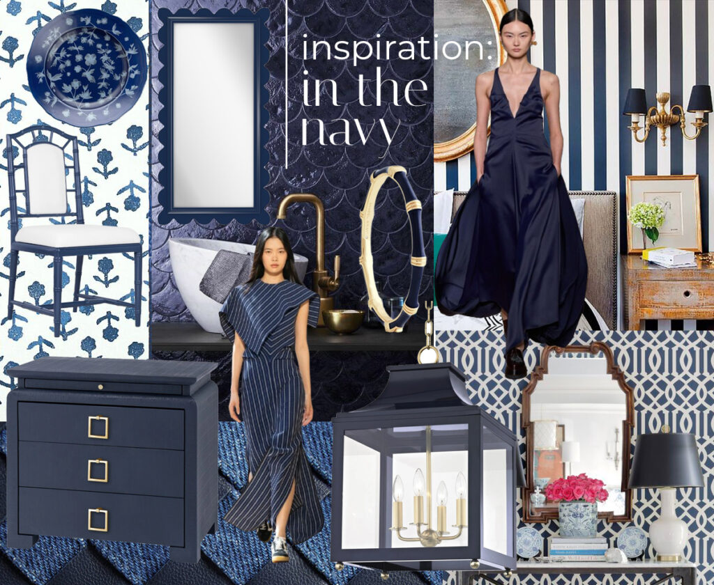 Navy mood and style board by Nuela Designs