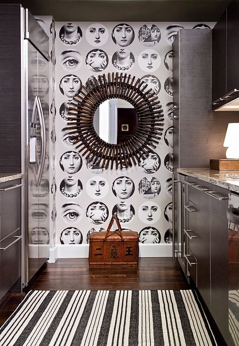 Fornasetti Face Wallpaper in Kitchen