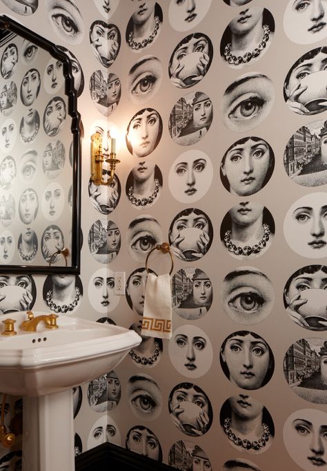 Fornasetti Face Wallpaper in Bathroom