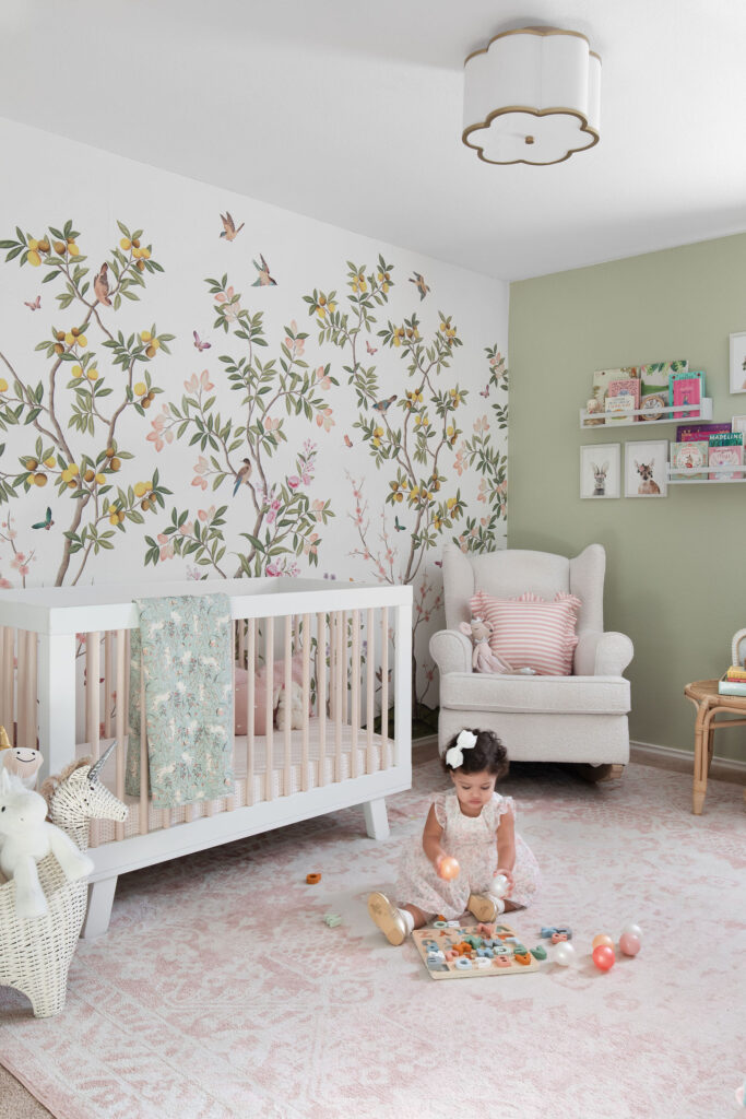 Nuela Designs_Interior Design for a baby girl nursery with pink and sage and chinoiserie scheme