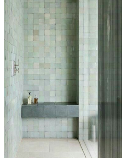 green square tile shower