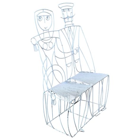 Whimsical Vintage Man & Woman Metal Wire Bench by John Risley